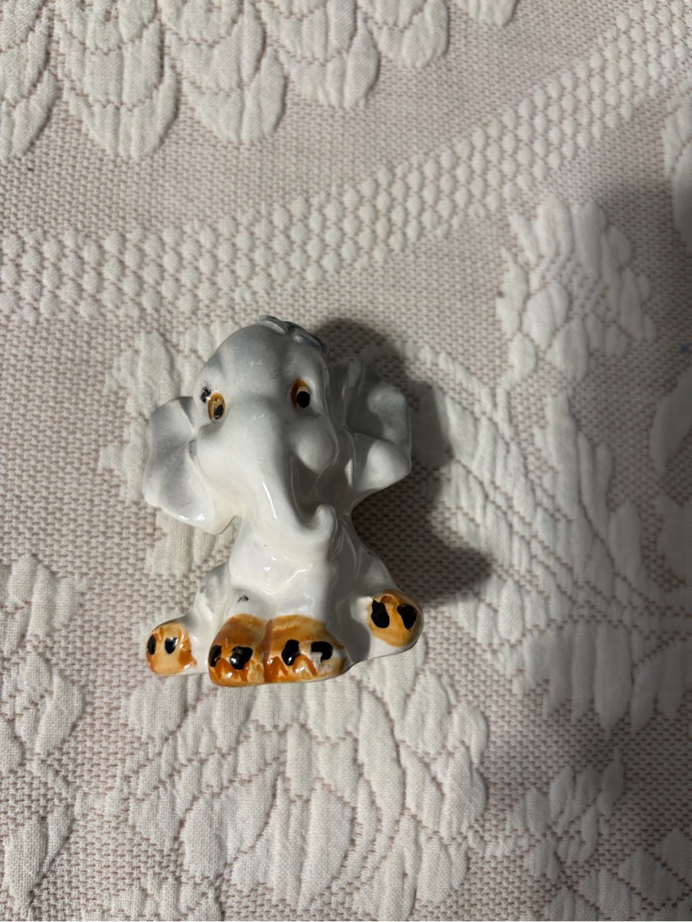 Vintage Made in Japan Ceramic Elephant Figurine in White and Tan